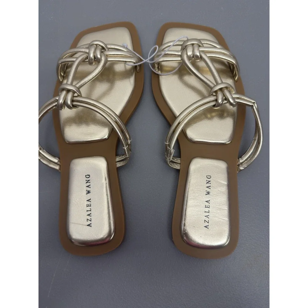 Azalea Wang Stetson Slide Sandals - Gold‎ Size 8 New Comfortable Glam Shoes #18